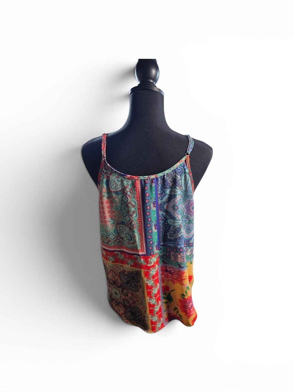 Umgee Colorful Patchwork Tie-Front Cami Top - Picture 3 of 9